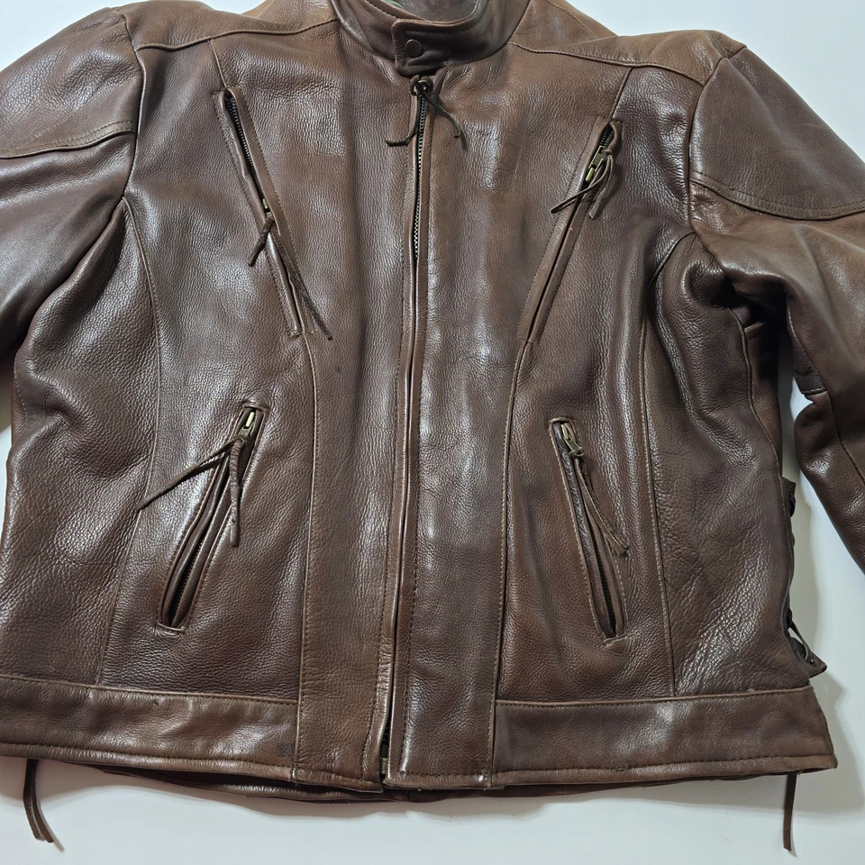 Chaqueta pesada forrada Frontier Leathers para hombre talla 44 marrón motociclista Foto 4 de 4