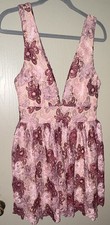 Lulus Floral Lace Formal Dress Size M Pink/Burgundy Sleeveless V-Neck Zip Back
