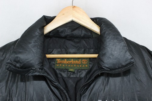Vintage Timberland Puffer Jacket Mens Size M Black Down Fill Full Zip 90s - Picture 3 of 14