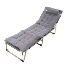 Sturdy Folding Camp Cot with Thick Pearl Pad, Single Recliner Bed for Outdoor