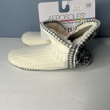 Aerosoles 9.5 10.5 Bootie Slippers White Black Nordic Fur Lining Sweater X Large