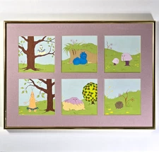 VTG Original Whimsical Character Illustrations Set of 6 Matted & Framed Children