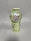 Fenton Satchman Signed Hand Blown Art Glass Vase Green Swirl Floral 10 in