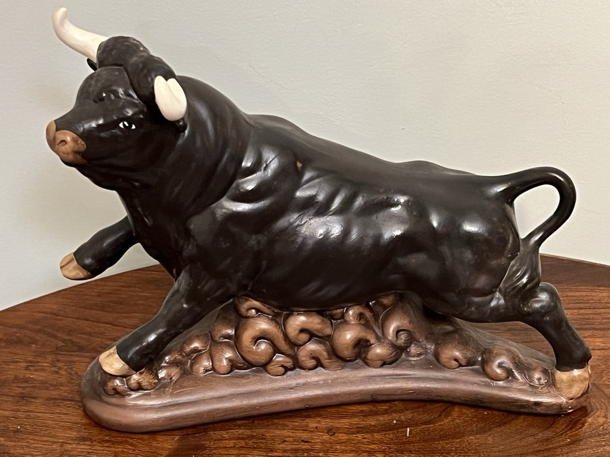 Vintage Atlantic Mold Large Ceramic Brahma Bull Hand Painted Black