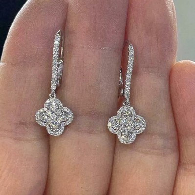 2.00CT Round Cut White Moissanite Drop/Dangle Earrings 14K White Gold Plated