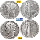 Vintage 1940 45⌛US Phila Mint World War II Silver Mercury Dimes🪙As Depicted🪙