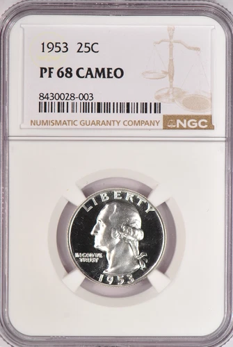 1953 Washington Quarter Proof NGC PF 68 CAMEO PR68CAM Frosty Silver Coin 25C