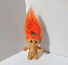 Russ Native American Indian Troll Doll Orange Hair Headdress Loincloth 3" VTG
