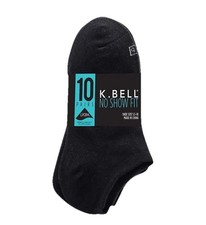 NEW K. Bell Women s No Show Socks/ Shoe Size 5.5-10/ Black/ 10 Pairs