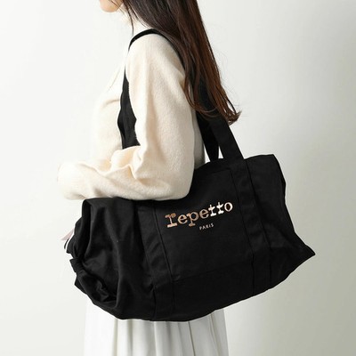 Repetto Big Grid Tote Bag B0233T Women's Dance Bag Large Duffle Bag Cotton Noir