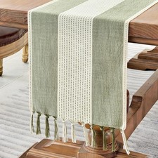 Tischl&auml;ufer Salbeigr&uuml;n Baumwolle Leinen Modern f&uuml;r Outdoor 140x40 cm