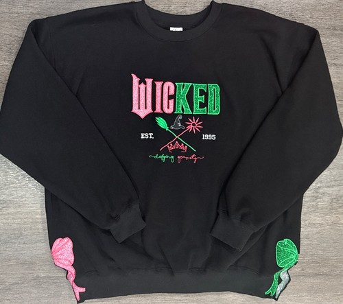 Wicked Defying Gravity Sweatshirt Womens XL Black Crewneck EUC