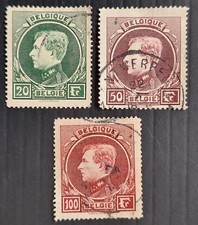 RARE 1929- Belgium lot of 20, 50 &100Fr King Albert postage stamps used Cat £112