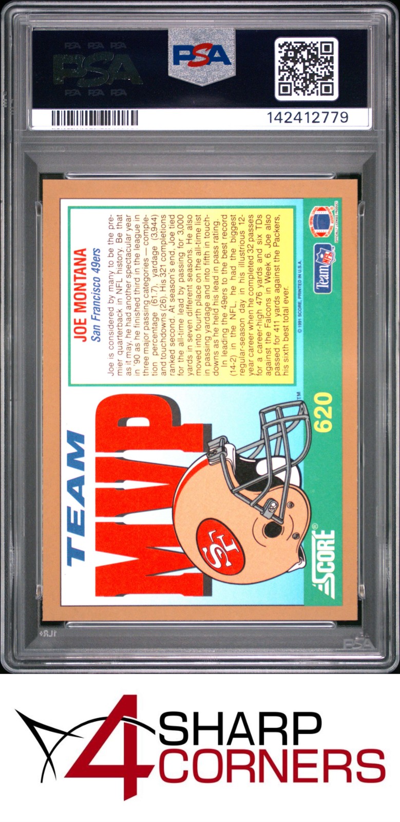 1991 SCORE #620 JOE MONTANA 49ERS HOF PSA 10 view 2
