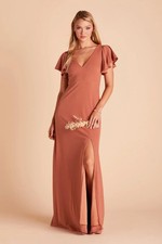 Birdy Grey Bridesmaid Maxi Dress Hannah Crepe Terracotta Flutter Sleeve Size XL