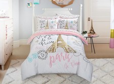 CASA Paris Theme Bed in A Bag Set, Includes Comforter, Fitted Sheet, Flat She...