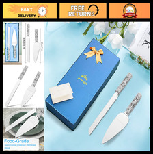 Elegant Wedding Cake Knife Server Set - 2 Piece Metal Handle with Crystal Deco