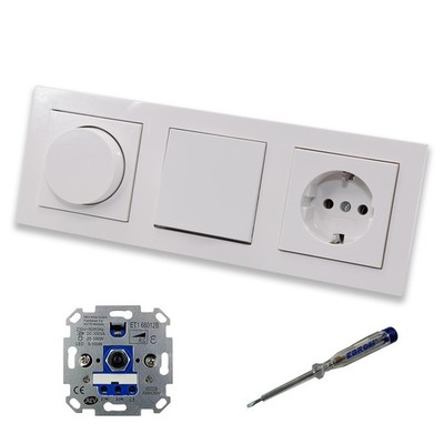 REV Ritter LED Dimmer + Gira  065003 + Taster 315100 + Steckdose 418803 E2 reinw
