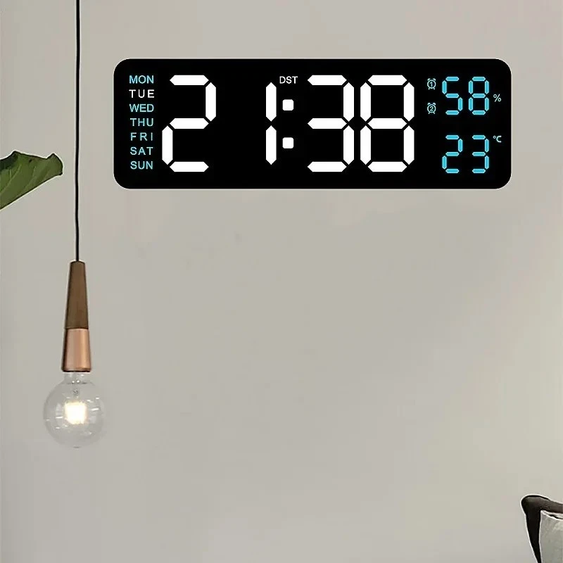 9 Inch Large Digital Wall Clock USB Powered TEMP Humidity Dimmer 12/24H Battery - Image 2 of 4