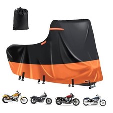 Heavy Duty Motorcycle Cover XL Waterproof Outdoor,600D 86"x39"x51" Black-Orange