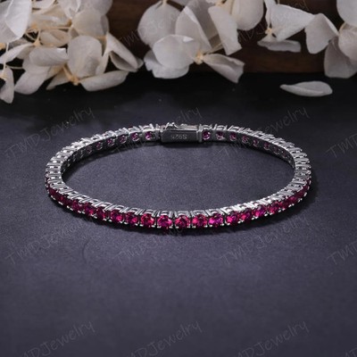 8Ct Round Cut Lab Created Pink Ruby Women Tennis Bracelet 14k White Gold Plated