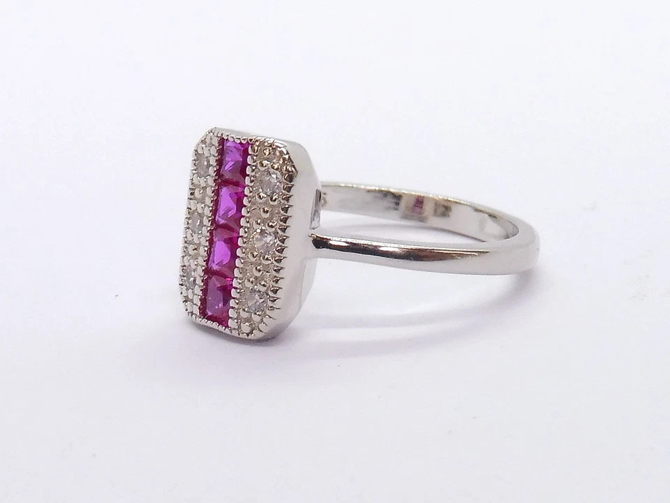 Ladies Art Deco Style Fine 925 Sterling Silver Sapphire & Ruby Cocktail Ring - Image 2 of 4