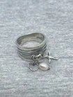 VTG Signed Shablool Didae Sterling Silver 925 Pearl Cross Heart Charms 9 Ring