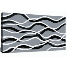 Black and White Abstract Wall Art for Living Room Wave Line Large Minimalist ...
