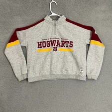 Harry Potter  x H M Hogwarts Sweatshirt Girls 20 Gray 1/4 Zip Cropped  Pullover