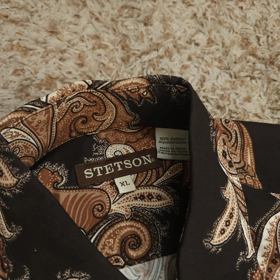 Stetson Western Mens XL Pearl Snap Button Up Long Sleeve Brown Shirt - Image 3 of 4