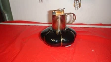 =EVANS=1950's Bone China Black W/Brass Trim Table Lighter=USA=