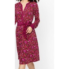 Talbots Tie Waist Fit and Flare Midi Dress Size Large Petite Pink Fruits Flowers