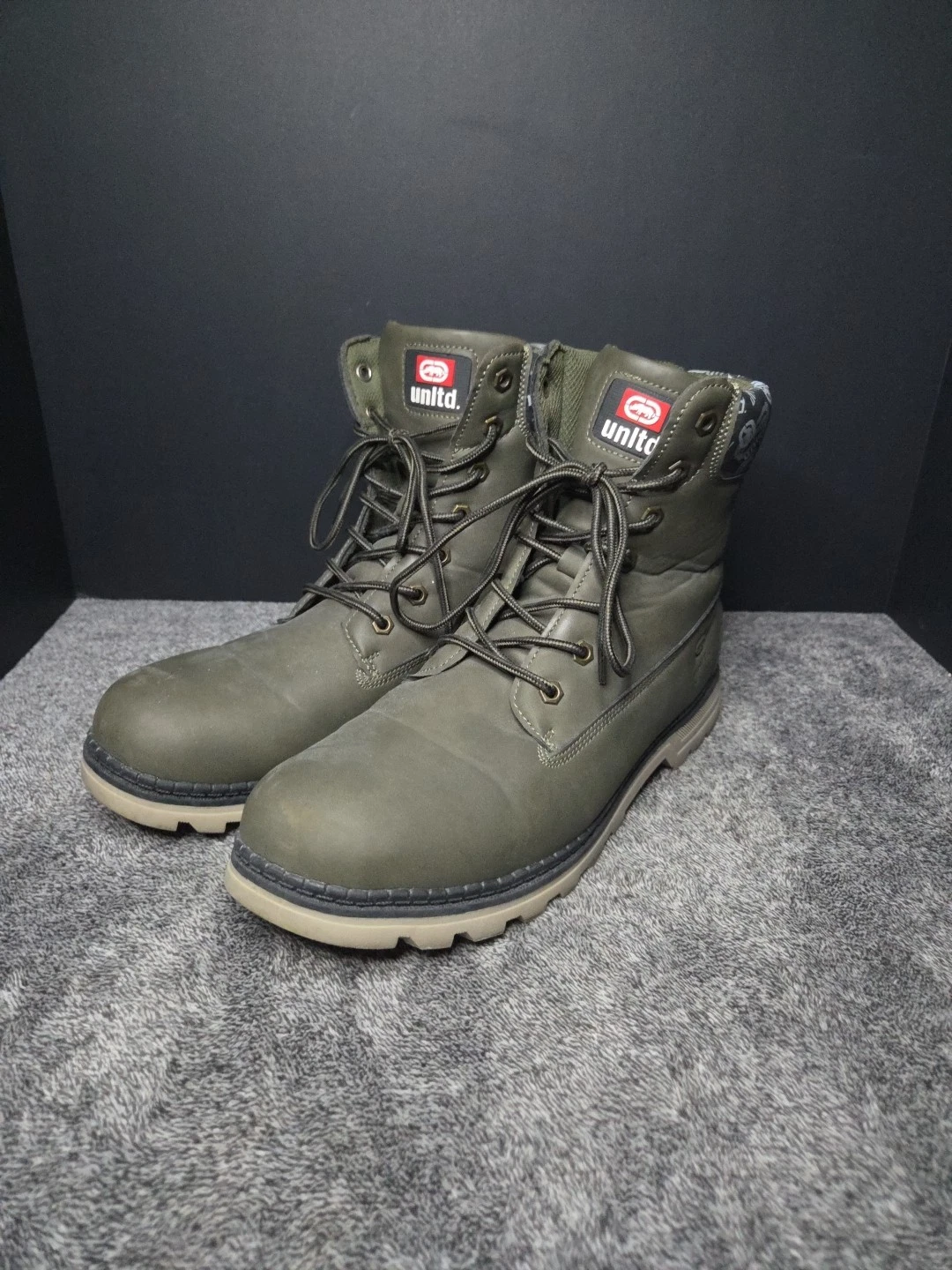 Ecko Unltd Boots TRENT-02M Mens Leather Work Boots Size 12 Gray/Green
