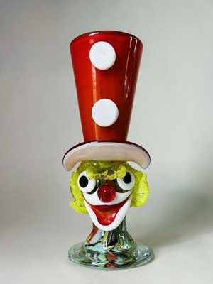 RAR Vintage Mid Century Murano mundgeblasene Glas Deko Clown Figur Vase