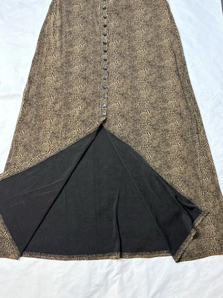Briggs New York Brown Women’s L VTG 90s Animal Print Maxi Skirt Buttons Grunge - Image 3 of 4