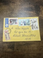 1981 Poland Registered Airmail Cover to USA Yellow Envelope Warszawa Postal