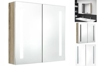 Led Bad Spiegelschrank Weiß Und Eichenoptik 62X14X60 Cm Badezimmer Led-Beleuchtu