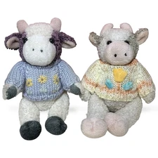 VTG Hugfun Chrisa Cow Plush Lot of 2 Sweater Knit 1998 1999 Stuffed Animal Toys