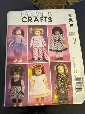 McCalls Doll Clothing Uncut Sewing Pattern M6005 Crafts Dress Coat Pjs 18'' Tall