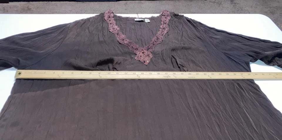 90s Y2K Women's Chocolate Brown Sequin Babydoll  Ethereal Bohemian Top Sz 22 - Image 4 of 4