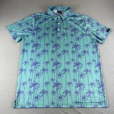 Sunday Swagger Polo Mens L Palm Tree Green Golf Shirt Performance Preppy Casual