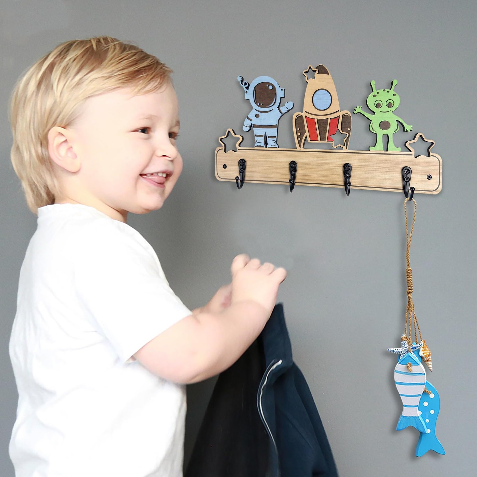 Dog Leash Holder for Wall Mount, Farmhouse Wooden Dog Claw Hooks, Paws Key Ra...