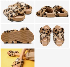New TOMS Hard Sole Slippers Slides Susie Eva Dark Natural Leopard Faux Fur 6 8 9
