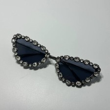 Luxury Women Glam Crystal Sunglasses Cat Eye Black Lenses Festival Glasses