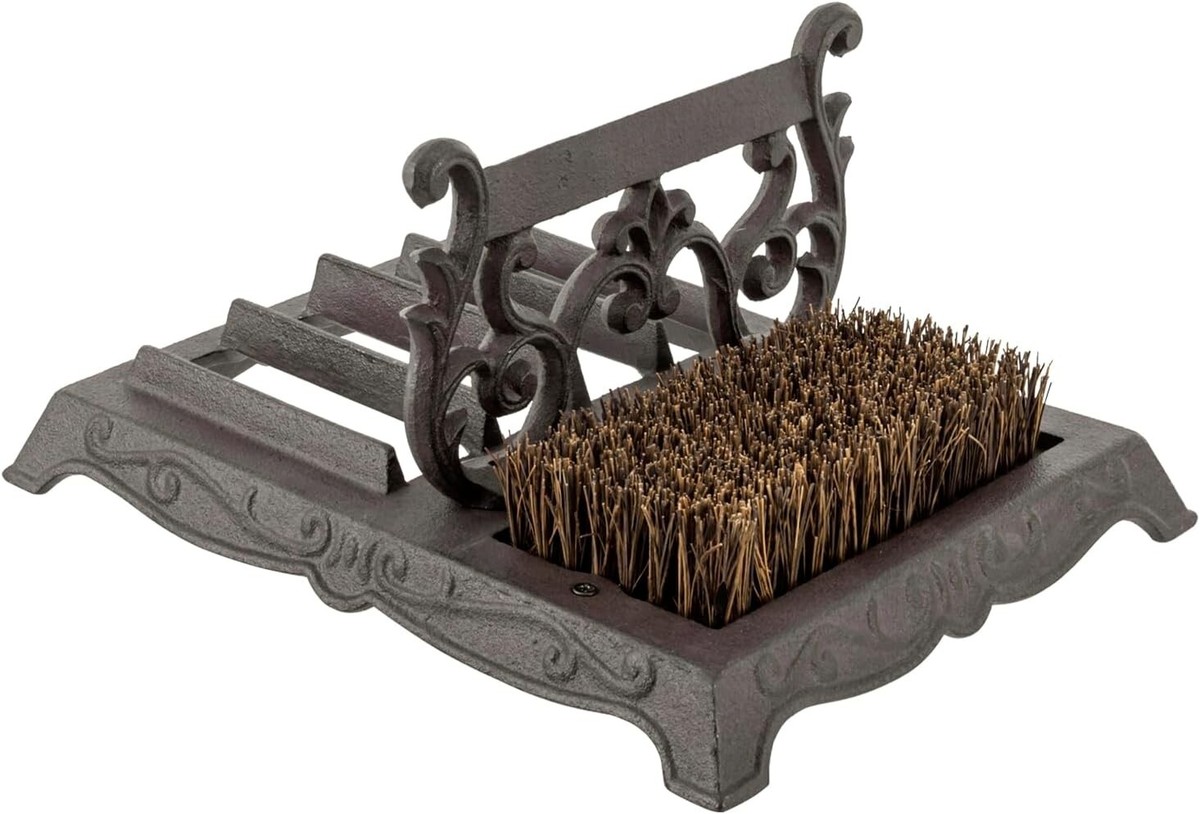Dark Brown Cast Iron Boot Scraper and Scrubber Doormat, Outdoor Shoe Cleaner