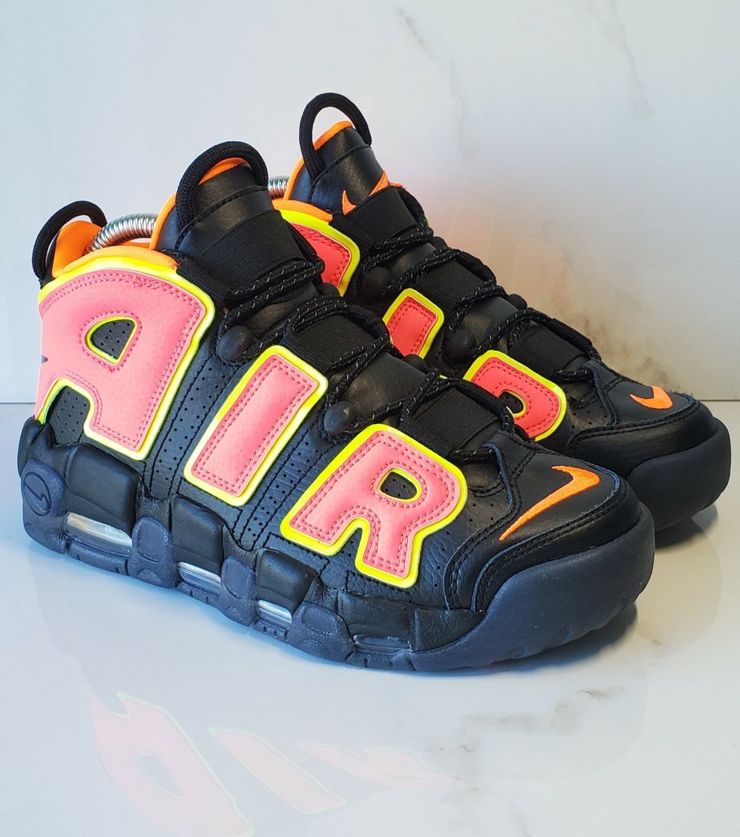 NIKE AIR More Uptempo Women's Sz 7.5 HOT PUNCH Black Leather