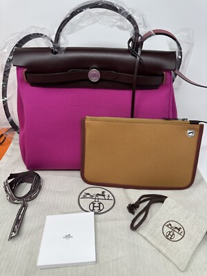 NIB 2023 Hermes Bag Herbag 31 Canvas Cowhide Dark Pink