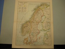 Szwecja,Norway,Dänem. 4 mapy/obrazy z 1894 roku oryginalna antyczna litografia