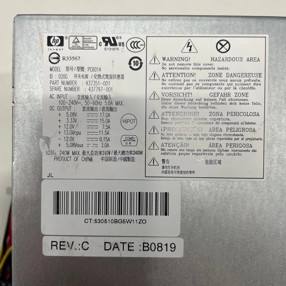 Genuine HP DC7800 DC7900 DC5800 DC5850 Power Supply 240W PC6014 437351-001 - Image 2 of 4