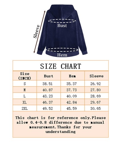 Women's Velour Hooded Jacket Long Sleeve Full Zip Outerwear Warm Velvet Jackets - Picture 82 of 125